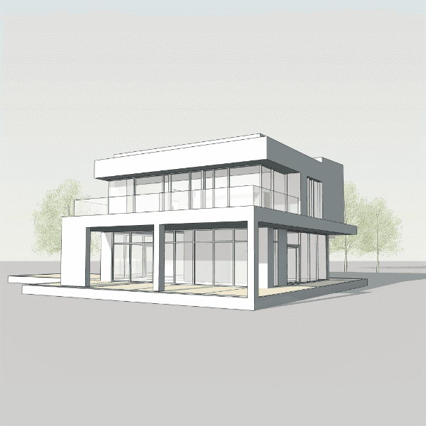 View of an untextured 3D building model uploaded to Ziannah, ready for rendering