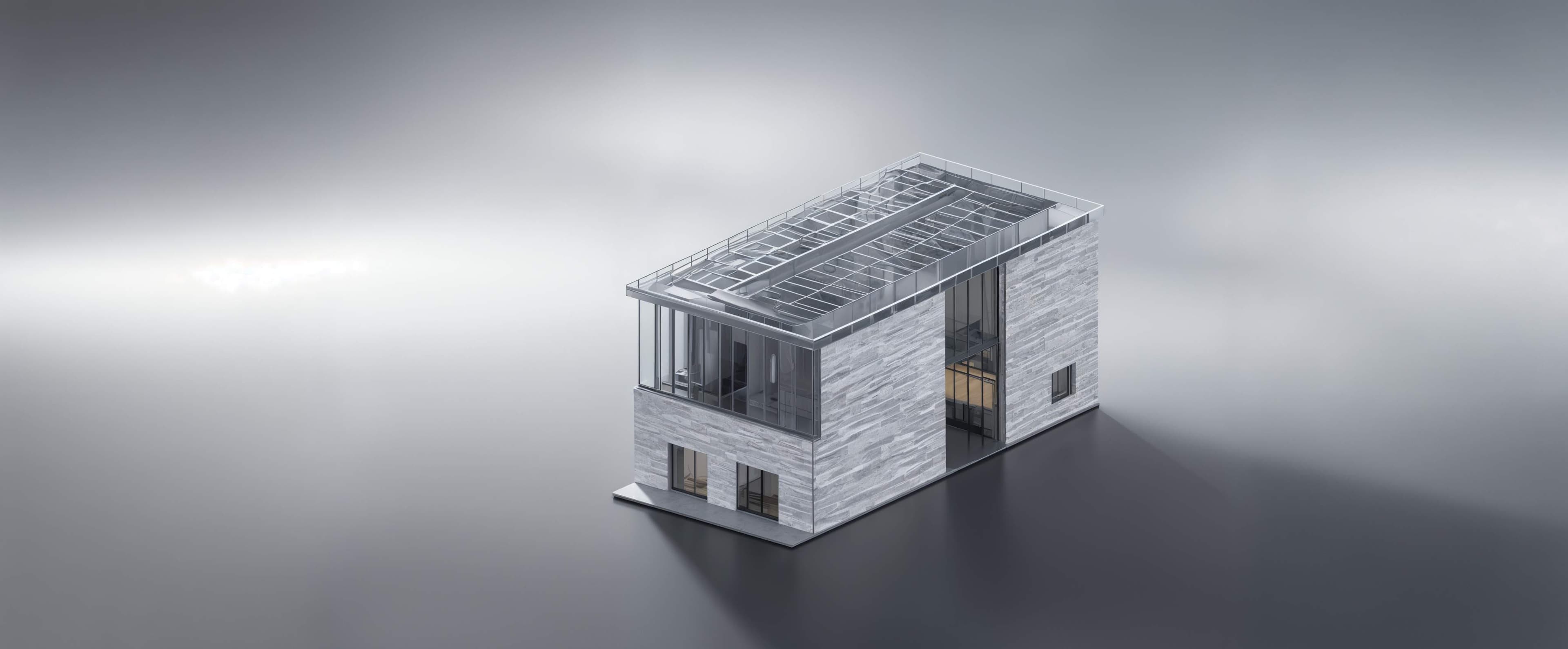 Moody solar house exterior render at dusk, ready to export and share